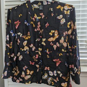 100% silk shirt with butterfly pattern